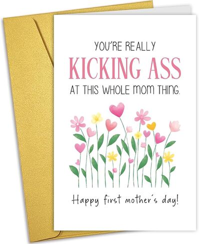 Nchigedy Funny First Mother's Day Card for New Mom, 1st Mother's Day Card for Her, First Mother's Day Card for Sister Friend Bestie, Kicking Ass Mom in Saudi Arabia