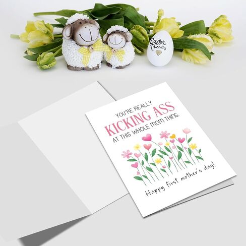Nchigedy Funny First Mother's Day Card for New Mom, 1st Mother's Day Card for Her, First Mother's Day Card for Sister Friend Bestie, Kicking Ass Mom in Saudi Arabia