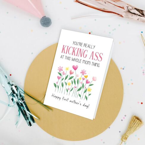 Nchigedy Funny First Mother's Day Card for New Mom, 1st Mother's Day Card for Her, First Mother's Day Card for Sister Friend Bestie, Kicking Ass Mom in Saudi Arabia