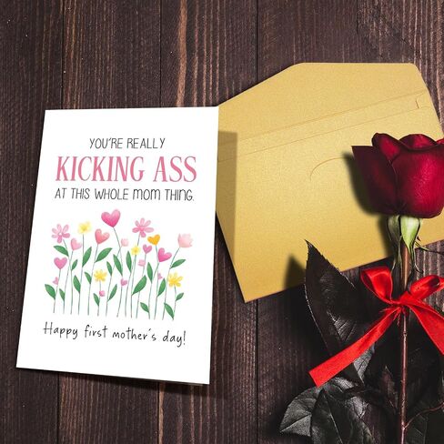 Nchigedy Funny First Mother's Day Card for New Mom, 1st Mother's Day Card for Her, First Mother's Day Card for Sister Friend Bestie, Kicking Ass Mom in Saudi Arabia