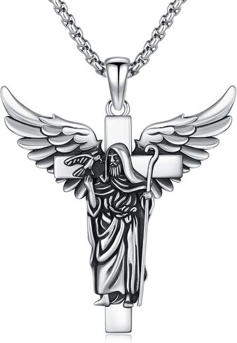 MEDWISE St Christopher Necklace Men 925 Sterling Silver Black Obsidian Saint Christopher Pendant Healing Crystal St.Christopher Necklace Protection Jewelry Gifts for Men Women in Saudi Arabia
