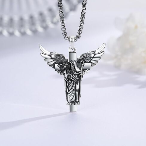 MEDWISE St Christopher Necklace Men 925 Sterling Silver Black Obsidian Saint Christopher Pendant Healing Crystal St.Christopher Necklace Protection Jewelry Gifts for Men Women in Saudi Arabia
