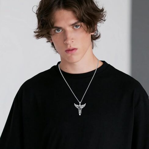 MEDWISE St Christopher Necklace Men 925 Sterling Silver Black Obsidian Saint Christopher Pendant Healing Crystal St.Christopher Necklace Protection Jewelry Gifts for Men Women in Saudi Arabia