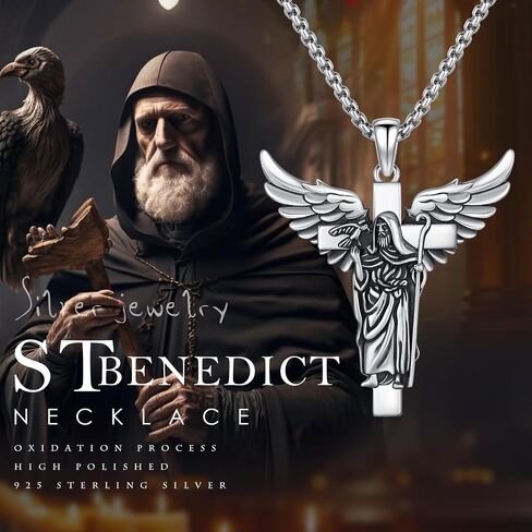 MEDWISE St Christopher Necklace Men 925 Sterling Silver Black Obsidian Saint Christopher Pendant Healing Crystal St.Christopher Necklace Protection Jewelry Gifts for Men Women in Saudi Arabia