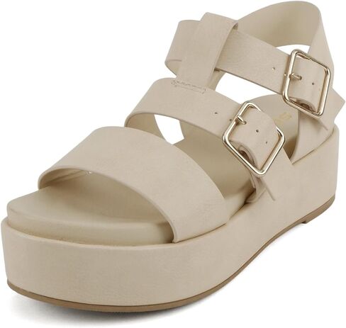 Soda “STELLAR" ~ Women Flatform Multi Strap Double Buckle Open Toe Ankle Strap Platform Wedge Sandals in Saudi Arabia