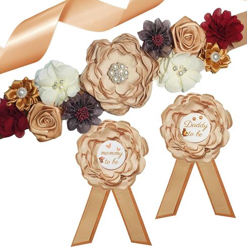 Maternity Sash for Baby Shower, Baby Shower Sashes for Mom and Dad Corsage Pin, Gender Reveal Decorations Neutral Colors in Saudi Arabia