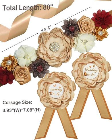 Maternity Sash for Baby Shower, Baby Shower Sashes for Mom and Dad Corsage Pin, Gender Reveal Decorations Neutral Colors in Saudi Arabia