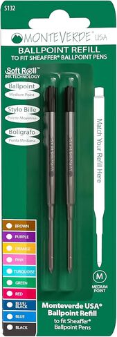 Monteverde Ballpoint Refill لتناسب أقلام Proper Point ، نقطة متوسطة ، لفة ناعمة ، أسود ، 2 لكل عبوة (S132BK) in Kuwait