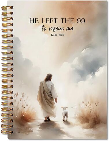Christian Jesus Spiral Notebook 5.5x8.3, He Left the 99 to Rescue Me Lamb Journal, Jesus Christian Gifts for Women, Prayer Journal for Women, Bible Journaling Notebooks for Note Taking in Kuwait