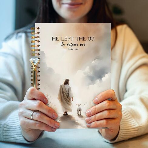 Christian Jesus Spiral Notebook 5.5x8.3, He Left the 99 to Rescue Me Lamb Journal, Jesus Christian Gifts for Women, Prayer Journal for Women, Bible Journaling Notebooks for Note Taking in Kuwait