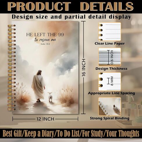 Christian Jesus Spiral Notebook 5.5x8.3, He Left the 99 to Rescue Me Lamb Journal, Jesus Christian Gifts for Women, Prayer Journal for Women, Bible Journaling Notebooks for Note Taking in Kuwait