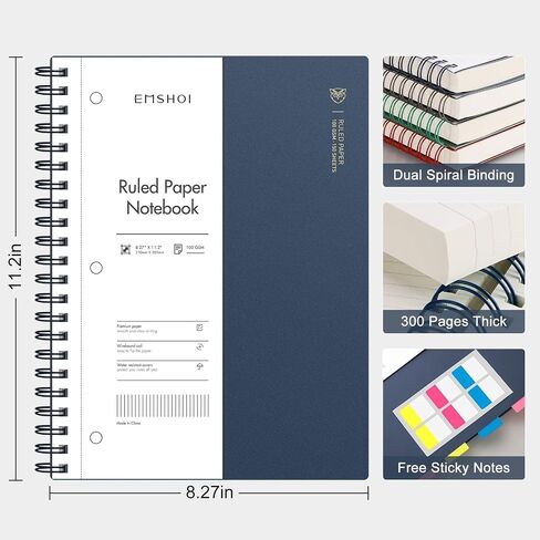 EMSHOI A4 Spiral Notebook College Ruled Lined Journal, 11.2" X 8.27", 300 Perforated Pages, 100gsm Thick Paper, Waterproof Softcover, Twin-Wire Binding, for School Work Business Writing-Wine Red in Kuwait