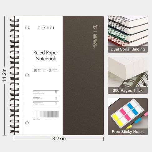 EMSHOI A4 Spiral Notebook College Ruled Lined Journal, 11.2" X 8.27", 300 Perforated Pages, 100gsm Thick Paper, Waterproof Softcover, Twin-Wire Binding, for School Work Business Writing-Wine Red in Kuwait