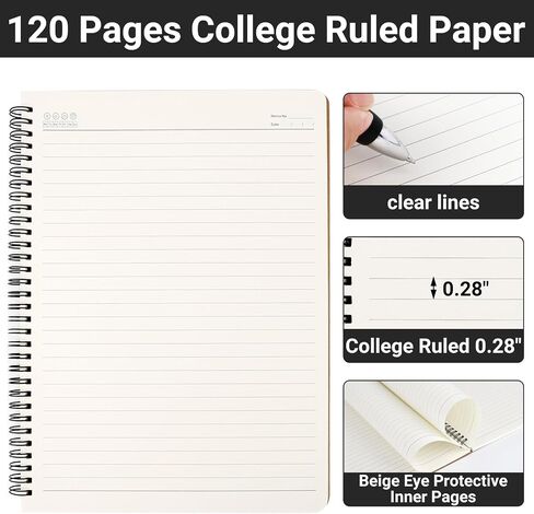 حكمت كلية EUSOAR College Notebook ، 6 حزم A4 11 "× 8.5" دفاتر اليومية المبطنة ، 120 صفحة/ 60 حلقة كمبيوتر محمول للنساء للنساء. in Kuwait