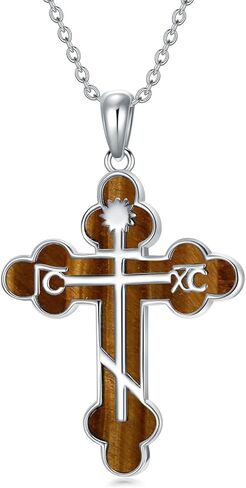 SIMONLY Eastern Orthodox Cross Necklace 925 Sterling Silver Russian Orthodox Pendant Necklace Religious Christian Jewelry in Kuwait
