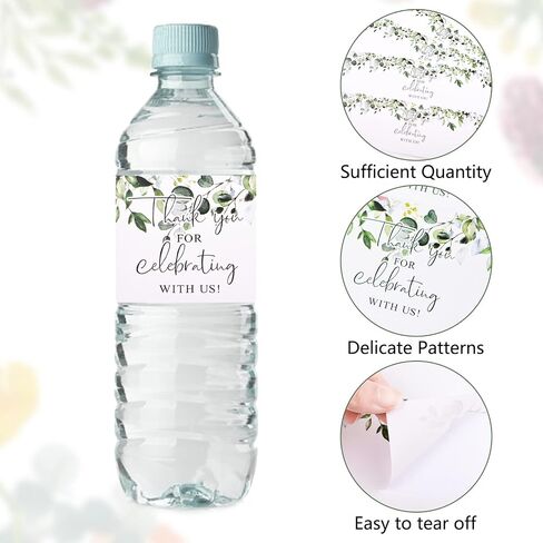 Wedding Water Bottle Labels Thank You, 50 Pcs Greenery Plant Water Bottle Wraps Sticker Water Bottle Labels for Birthday Baby Shower in Kuwait