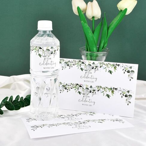 Wedding Water Bottle Labels Thank You, 50 Pcs Greenery Plant Water Bottle Wraps Sticker Water Bottle Labels for Birthday Baby Shower in Kuwait