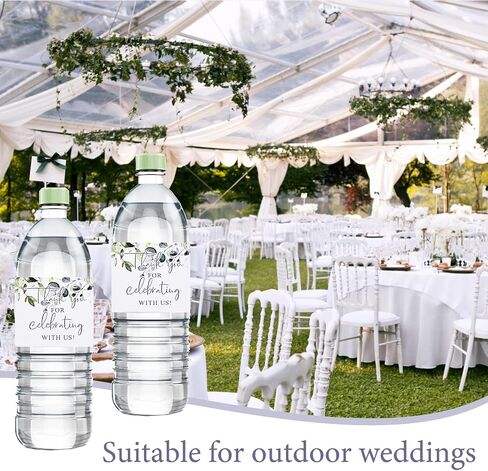 Wedding Water Bottle Labels Thank You, 50 Pcs Greenery Plant Water Bottle Wraps Sticker Water Bottle Labels for Birthday Baby Shower in Kuwait