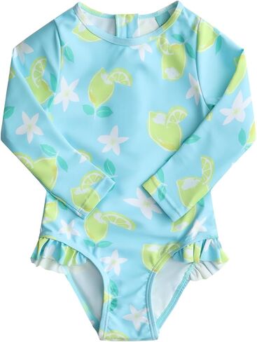 Aisyee Baby Girls One Piece Swimsuits Long Sleeve Rash Guard Swimshirts in Kuwait
