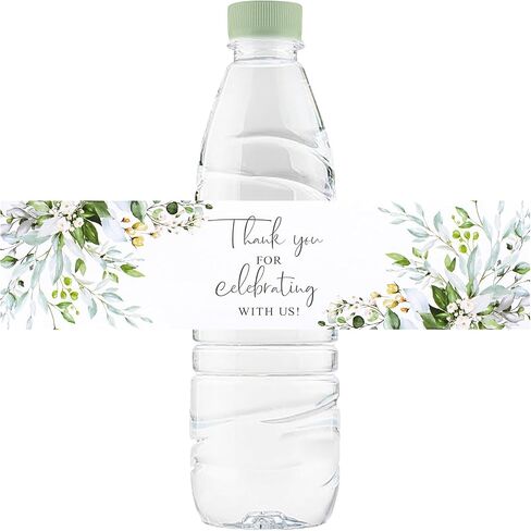 Wedding Water Bottle Labels Thank You, 50 Pcs Greenery Plant Water Bottle Wraps Sticker Water Bottle Labels for Birthday Baby Shower in Kuwait
