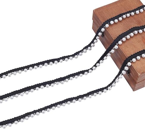 Wadorn 5 ياردة فو فو بيرل حبة الدانتيل ، لؤلؤة هامش حافة الدانتيل حافة الشريط ديي حرف الشريط لؤلؤة الدانتيل لخياطة فستان الحفل الزفاف الستائر ملحقات الملابس ، وردي in Kuwait