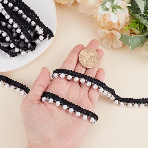 Wadorn 5 ياردة فو فو بيرل حبة الدانتيل ، لؤلؤة هامش حافة الدانتيل حافة الشريط ديي حرف الشريط لؤلؤة الدانتيل لخياطة فستان الحفل الزفاف الستائر ملحقات الملابس ، وردي in Kuwait