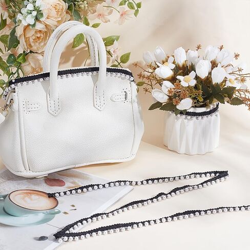 Wadorn 5 ياردة فو فو بيرل حبة الدانتيل ، لؤلؤة هامش حافة الدانتيل حافة الشريط ديي حرف الشريط لؤلؤة الدانتيل لخياطة فستان الحفل الزفاف الستائر ملحقات الملابس ، وردي in Kuwait