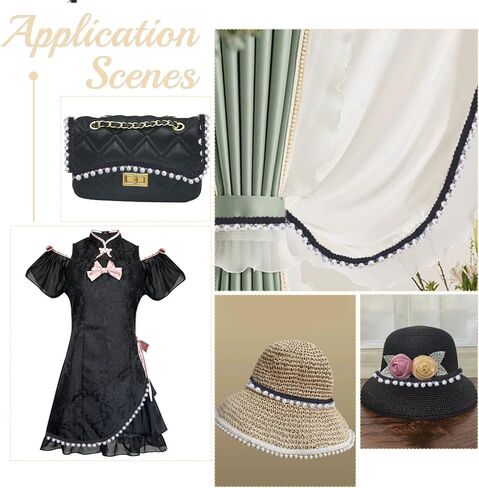 Wadorn 5 ياردة فو فو بيرل حبة الدانتيل ، لؤلؤة هامش حافة الدانتيل حافة الشريط ديي حرف الشريط لؤلؤة الدانتيل لخياطة فستان الحفل الزفاف الستائر ملحقات الملابس ، وردي in Kuwait