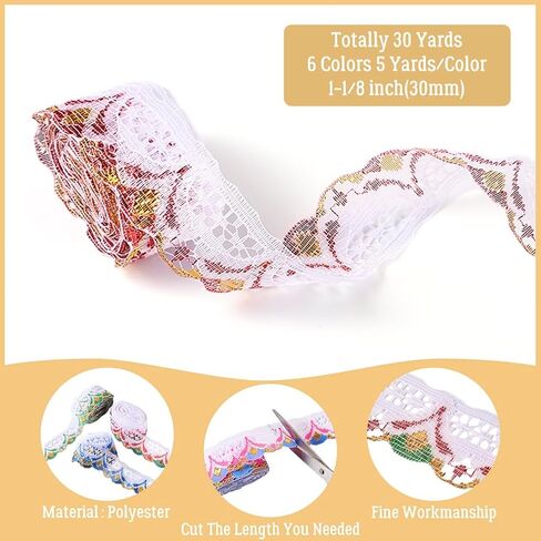 30 Yards 1-1/8 Inch Ethnic Polyester Lace Trim Flower Lace Ribbon Fabric Floral Lace for DIY Sewing Decoration Crafts in Saudi Arabia