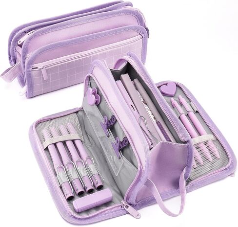 Pencil Case - Handheld Large Capacity Aesthetic Pencil Pouch with Strong Zipper, Hard Stationery Organizer Pen Case with Compartments for College, office, Travel, for Women Men(Purple) in Saudi Arabia
