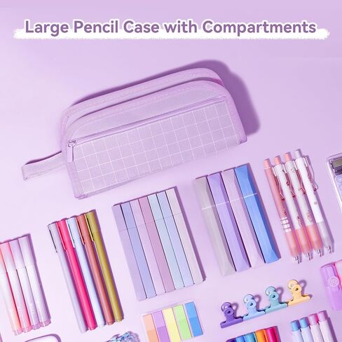 Pencil Case - Handheld Large Capacity Aesthetic Pencil Pouch with Strong Zipper, Hard Stationery Organizer Pen Case with Compartments for College, office, Travel, for Women Men(Purple) in Saudi Arabia