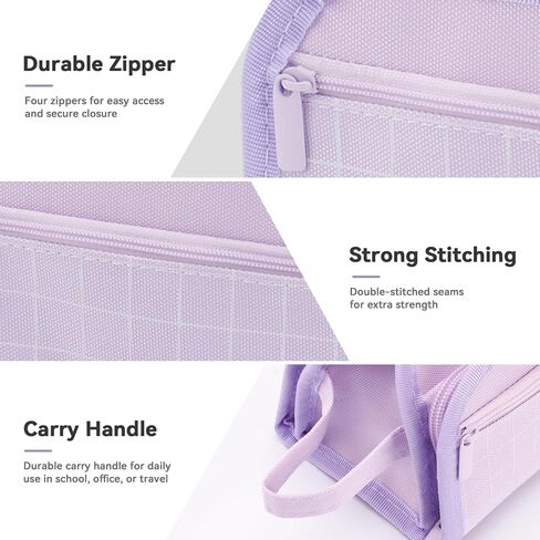 Pencil Case - Handheld Large Capacity Aesthetic Pencil Pouch with Strong Zipper, Hard Stationery Organizer Pen Case with Compartments for College, office, Travel, for Women Men(Purple) in Saudi Arabia