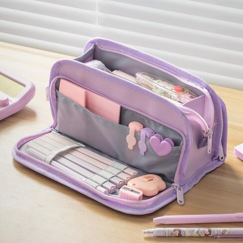Pencil Case - Handheld Large Capacity Aesthetic Pencil Pouch with Strong Zipper, Hard Stationery Organizer Pen Case with Compartments for College, office, Travel, for Women Men(Purple) in Saudi Arabia