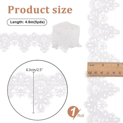 PH PandaHall 5 Yards Venice Lace Trim 2.4 inch Grey Lace Ribbon Wavy Flower Ribbon for Collar Decoration Gothic Lace for Sewing Chocker Making Embroidered Applique Neckline Dress Accessory Halloween in Kuwait