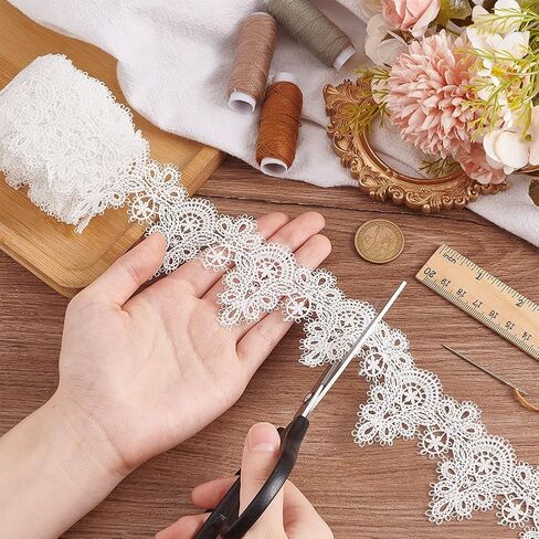 PH PandaHall 5 Yards Venice Lace Trim 2.4 inch Grey Lace Ribbon Wavy Flower Ribbon for Collar Decoration Gothic Lace for Sewing Chocker Making Embroidered Applique Neckline Dress Accessory Halloween in Kuwait