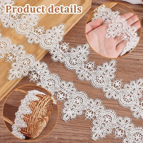 PH PandaHall 5 Yards Venice Lace Trim 2.4 inch Grey Lace Ribbon Wavy Flower Ribbon for Collar Decoration Gothic Lace for Sewing Chocker Making Embroidered Applique Neckline Dress Accessory Halloween in Kuwait