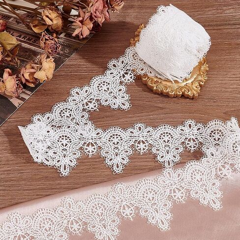 PH PandaHall 5 Yards Venice Lace Trim 2.4 inch Grey Lace Ribbon Wavy Flower Ribbon for Collar Decoration Gothic Lace for Sewing Chocker Making Embroidered Applique Neckline Dress Accessory Halloween in Kuwait
