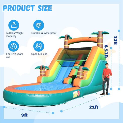 Commercial Inflatable Water Slide for Kids Adults,21FT(L) 100% PVC Giant Inflatable Pool Water Slide with 750W Blower,Big Splash Pool,Big Slide for Backyard Party Wet Dry in Kuwait