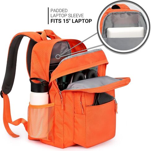 ZORFIN 26L Backpack for School, College, and Travel: Water Resistant Bookbag with 8 Compartments - Tangerine in Kuwait