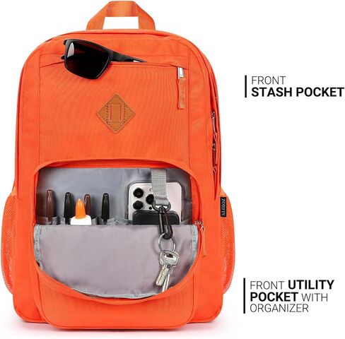 ZORFIN 26L Backpack for School, College, and Travel: Water Resistant Bookbag with 8 Compartments - Tangerine in Kuwait