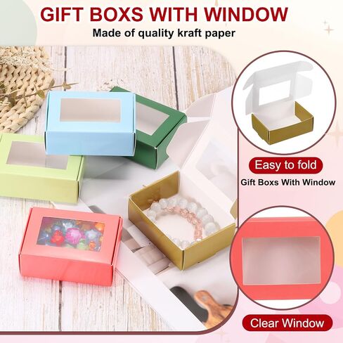 Patikil 3.4 "x2.4" × 1.2 "مربعات ورقية صغيرة مستطيل Kraft مع نافذة ، 30 حزمة الحزمة حلوى الحفل مربع الهدايا للصابون محلي الصنع ، حزب الزفاف لصالح ، تعبئة المجوهرات ، متعددة الألوان in Kuwait