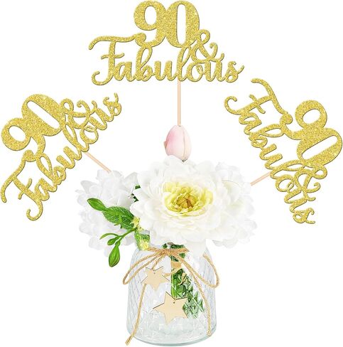 12 PCS 90 and Fabulous Centerpiece Sticks Double Sided Happy 90th Birthday Table Flower Centerpieces Sticks Cheers to 90 Floral Decorations for 90th Birthday Anniversary Party Supplies Rose Gold in Saudi Arabia