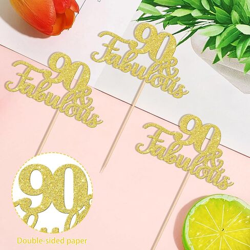 12 PCS 90 and Fabulous Centerpiece Sticks Double Sided Happy 90th Birthday Table Flower Centerpieces Sticks Cheers to 90 Floral Decorations for 90th Birthday Anniversary Party Supplies Rose Gold in Saudi Arabia