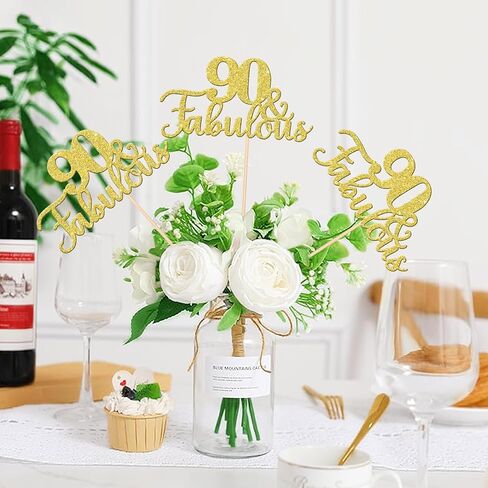12 PCS 90 and Fabulous Centerpiece Sticks Double Sided Happy 90th Birthday Table Flower Centerpieces Sticks Cheers to 90 Floral Decorations for 90th Birthday Anniversary Party Supplies Rose Gold in Saudi Arabia