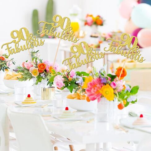 12 PCS 90 and Fabulous Centerpiece Sticks Double Sided Happy 90th Birthday Table Flower Centerpieces Sticks Cheers to 90 Floral Decorations for 90th Birthday Anniversary Party Supplies Rose Gold in Saudi Arabia