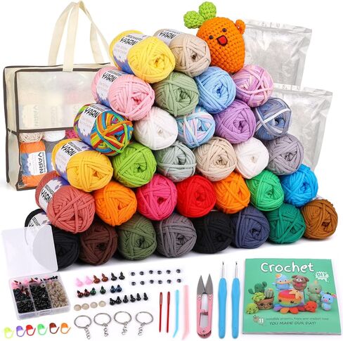 32 Pack Yarn for Beginner Crocheting, Beginner Yarn, Easy Yarn for Beginners, Crochet Yarn, Beginner Crochet Yarn with Easy-to-See Stitches Easy Yarn for Beginners Crochet Kit in Saudi Arabia