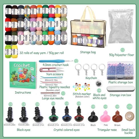 32 Pack Yarn for Beginner Crocheting, Beginner Yarn, Easy Yarn for Beginners, Crochet Yarn, Beginner Crochet Yarn with Easy-to-See Stitches Easy Yarn for Beginners Crochet Kit in Saudi Arabia