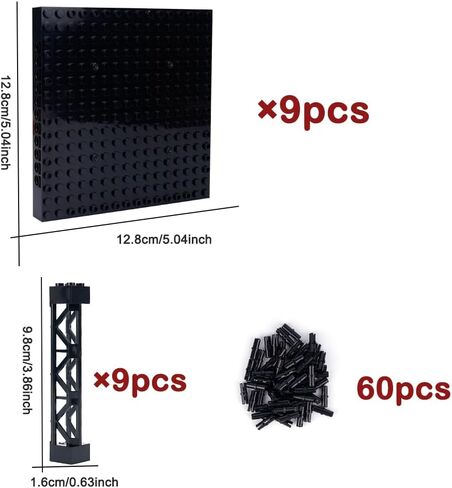Brick 16x16 Plate 1/3 مع ثقوب ، حزمة إكسسوارات عمود الدبابيس ، Pixel Art Paints Base Classic Build Build Pressions and Pitch Sets - متوافقة مع 65803 (أسود) in Kuwait