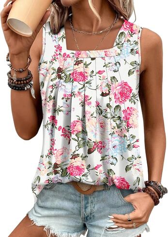BETTE BOUTIK Womens Tank Tops Pleated Sleeveless Blouse Short Sleeve Tops Basic Shirts S-3XL in Kuwait