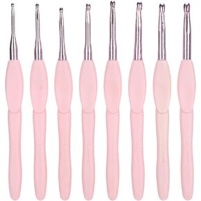 8PCS Crochet Hooks Set, 2.5mm-6mm Crochet Gadgets Crochet Hook Needle with Pink Rubber Handle for Beginners DIY Crocheting Knitting Sweater Scarf